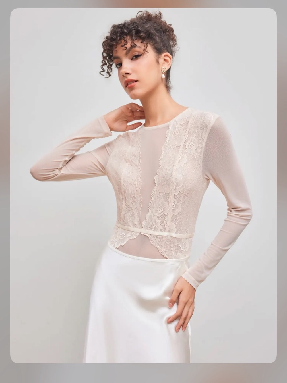 Cider ROUND NECKLINE SOLID LACE SEE-THROUGH BODYSUIT CR28-16 M - Picture 2 of 4